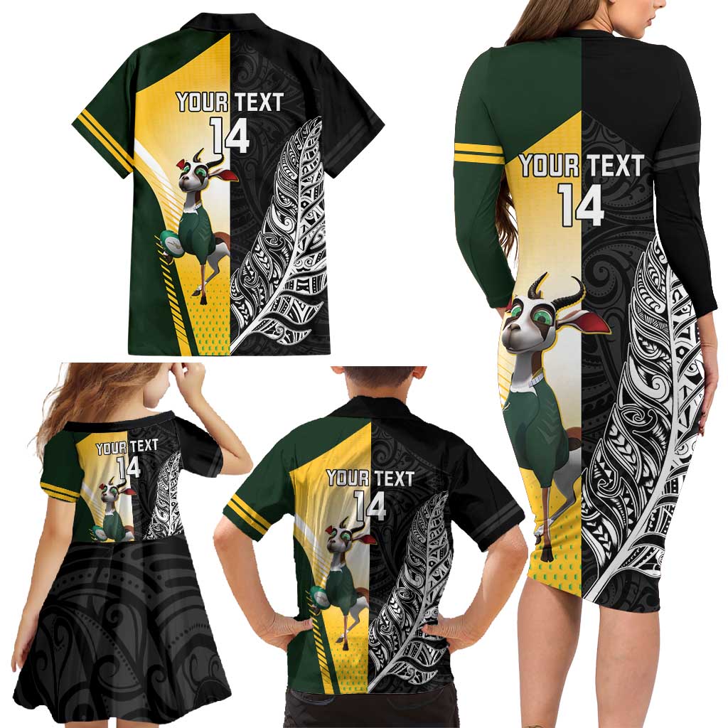 New Zealand and South Africa Rugby Custom Family Matching Long Sleeve Bodycon Dress and Hawaiian Shirt Maori Silver Fern Springbok Together - Aussie Hoodie