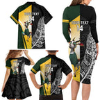 New Zealand and South Africa Rugby Custom Family Matching Long Sleeve Bodycon Dress and Hawaiian Shirt Maori Silver Fern Springbok Together - Aussie Hoodie