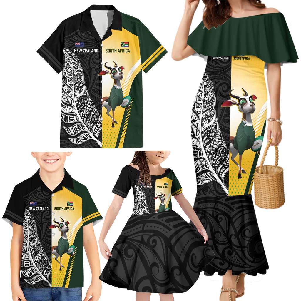 New Zealand and South Africa Rugby Custom Family Matching Mermaid Dress and Hawaiian Shirt Maori Silver Fern Springbok Together - Aussie Hoodie