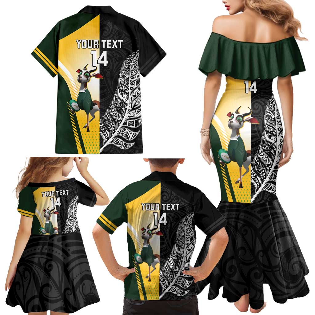 New Zealand and South Africa Rugby Custom Family Matching Mermaid Dress and Hawaiian Shirt Maori Silver Fern Springbok Together - Aussie Hoodie