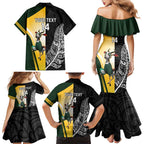 New Zealand and South Africa Rugby Custom Family Matching Mermaid Dress and Hawaiian Shirt Maori Silver Fern Springbok Together - Aussie Hoodie