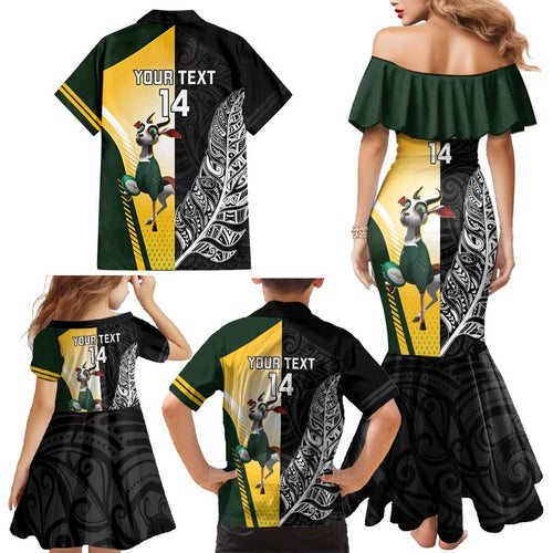 New Zealand and South Africa Rugby Custom Family Matching Mermaid Dress and Hawaiian Shirt Maori Silver Fern Springbok Together - Aussie Hoodie