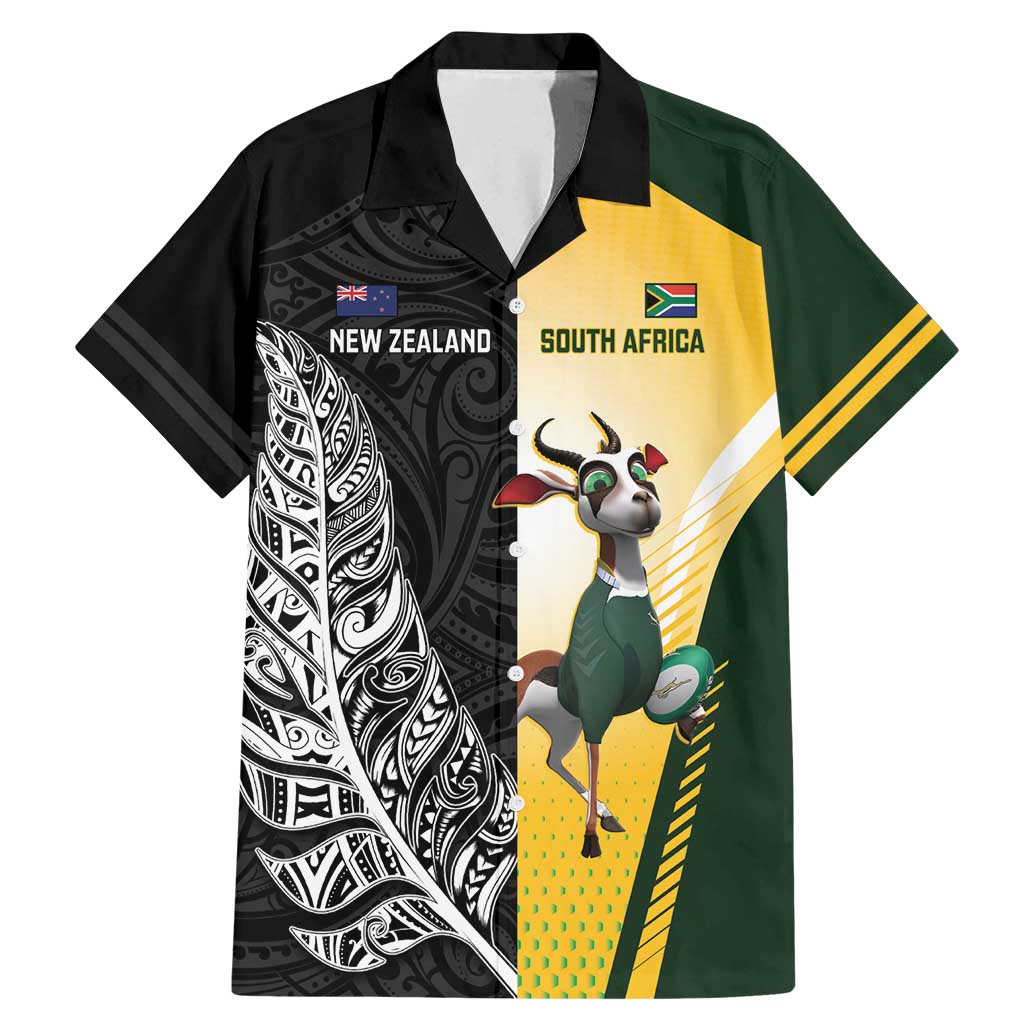 New Zealand and South Africa Rugby Custom Family Matching Mermaid Dress and Hawaiian Shirt Maori Silver Fern Springbok Together - Aussie Hoodie
