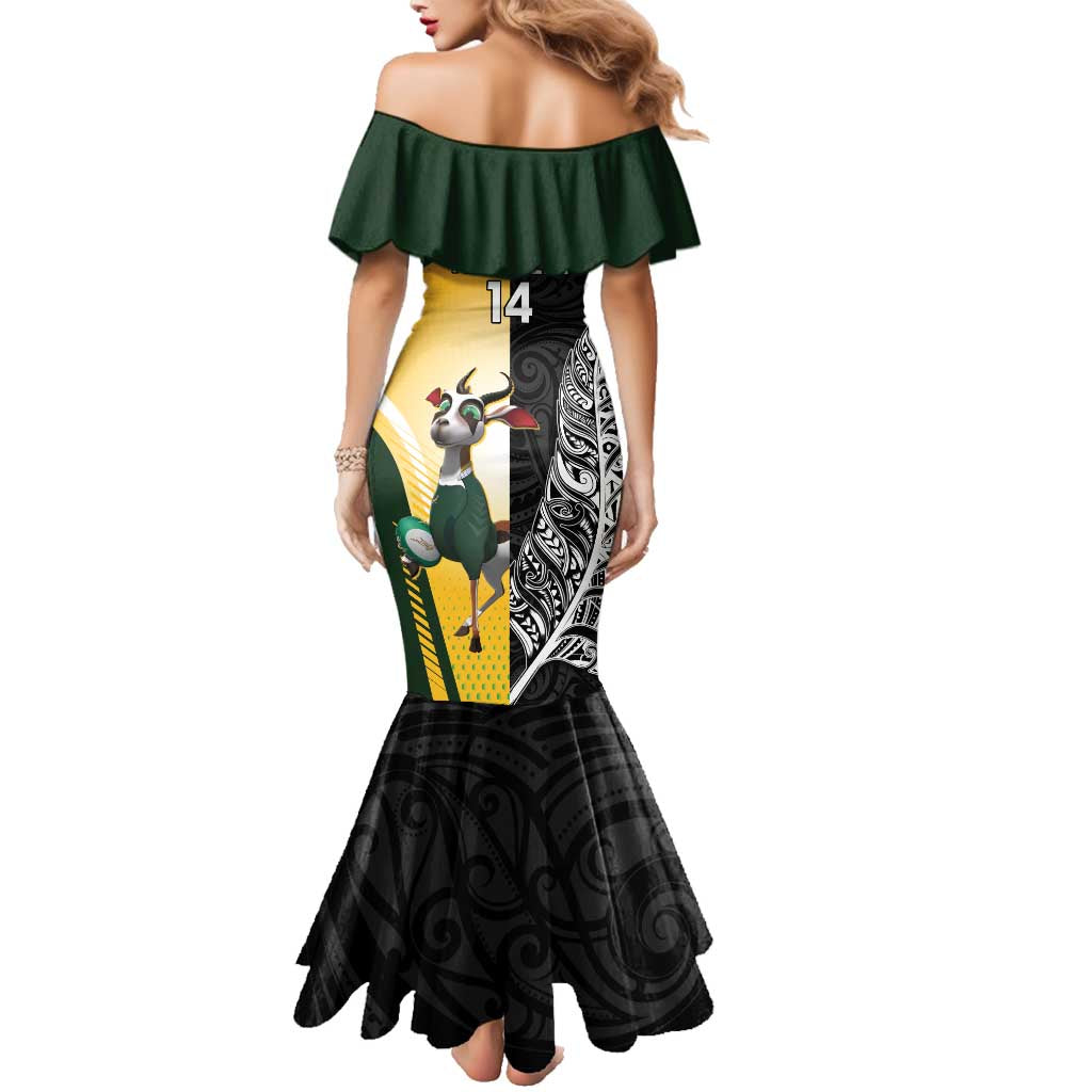 New Zealand and South Africa Rugby Custom Family Matching Mermaid Dress and Hawaiian Shirt Maori Silver Fern Springbok Together - Aussie Hoodie