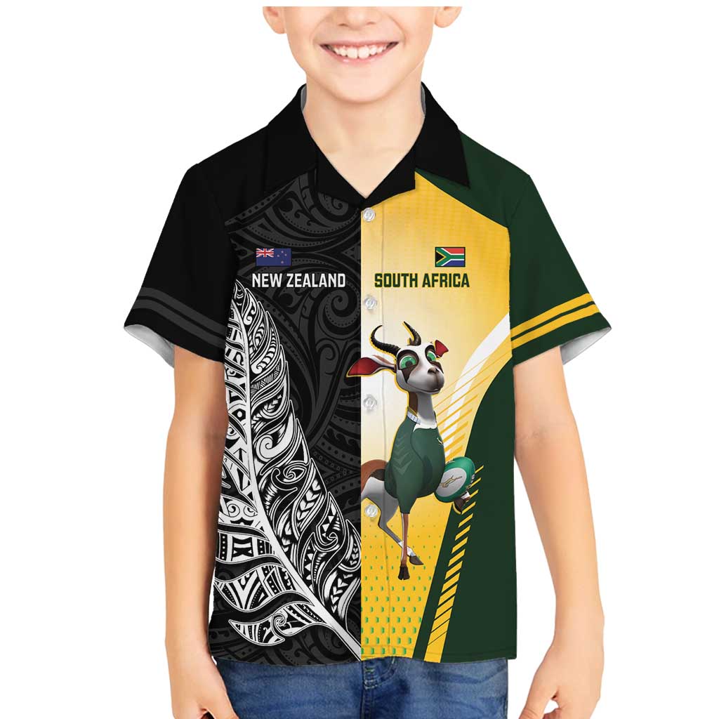 New Zealand and South Africa Rugby Custom Family Matching Mermaid Dress and Hawaiian Shirt Maori Silver Fern Springbok Together - Aussie Hoodie
