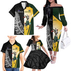 New Zealand and South Africa Rugby Custom Family Matching Off The Shoulder Long Sleeve Dress and Hawaiian Shirt Maori Silver Fern Springbok Together - Aussie Hoodie