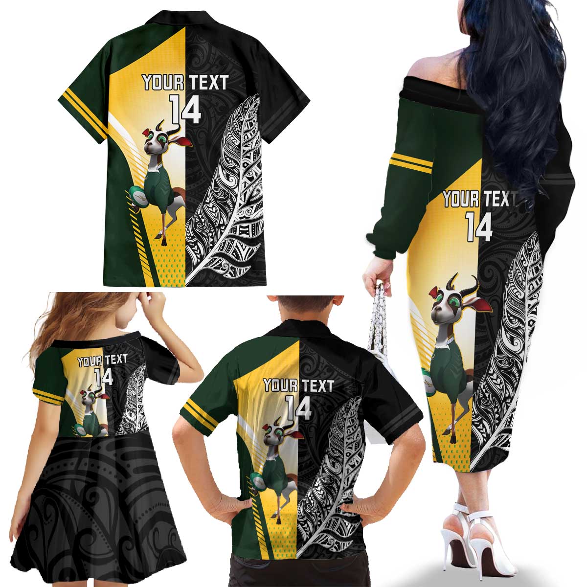 New Zealand and South Africa Rugby Custom Family Matching Off The Shoulder Long Sleeve Dress and Hawaiian Shirt Maori Silver Fern Springbok Together - Aussie Hoodie