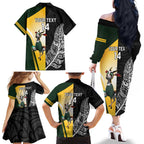 New Zealand and South Africa Rugby Custom Family Matching Off The Shoulder Long Sleeve Dress and Hawaiian Shirt Maori Silver Fern Springbok Together - Aussie Hoodie