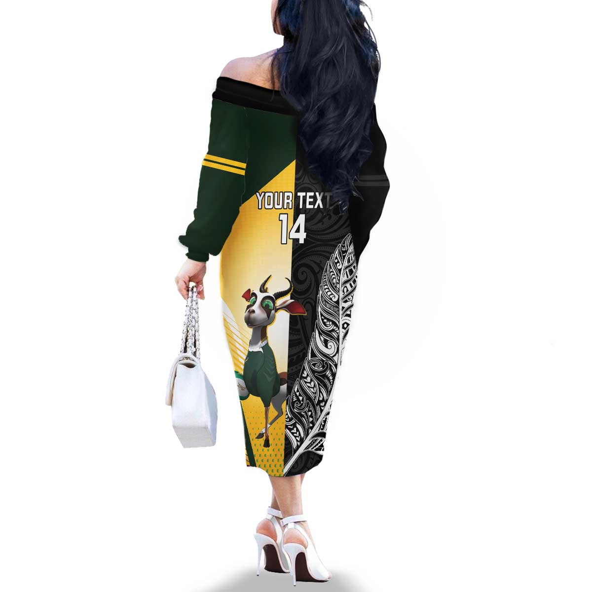 New Zealand and South Africa Rugby Custom Family Matching Off The Shoulder Long Sleeve Dress and Hawaiian Shirt Maori Silver Fern Springbok Together - Aussie Hoodie