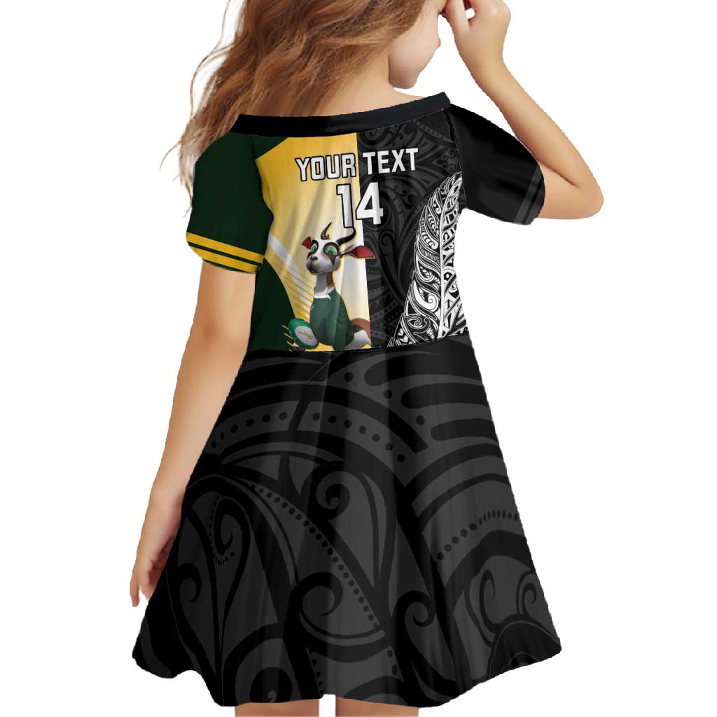 New Zealand and South Africa Rugby Custom Family Matching Off Shoulder Maxi Dress and Hawaiian Shirt Maori Silver Fern Springbok Together - Aussie Hoodie