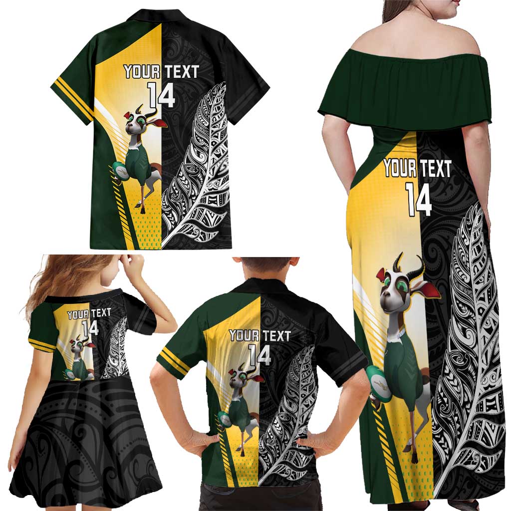 New Zealand and South Africa Rugby Custom Family Matching Off Shoulder Maxi Dress and Hawaiian Shirt Maori Silver Fern Springbok Together - Aussie Hoodie