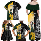 New Zealand and South Africa Rugby Custom Family Matching Off Shoulder Maxi Dress and Hawaiian Shirt Maori Silver Fern Springbok Together - Aussie Hoodie