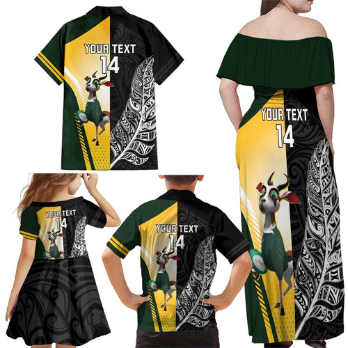 New Zealand and South Africa Rugby Custom Family Matching Off Shoulder Maxi Dress and Hawaiian Shirt Maori Silver Fern Springbok Together - Aussie Hoodie