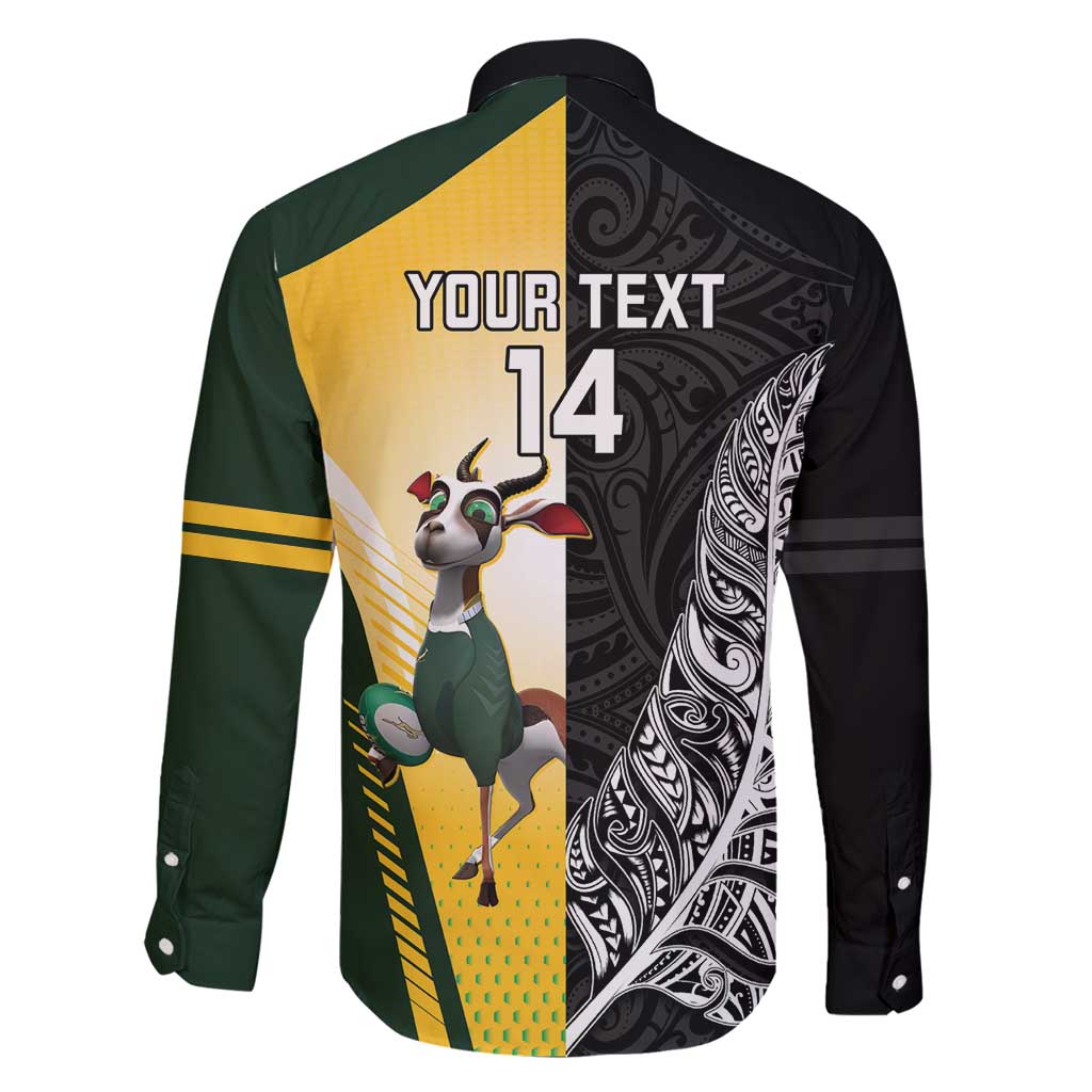 New Zealand and South Africa Rugby Custom Family Matching Off Shoulder Maxi Dress and Hawaiian Shirt Maori Silver Fern Springbok Together - Aussie Hoodie