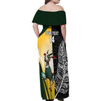 New Zealand and South Africa Rugby Custom Family Matching Off Shoulder Maxi Dress and Hawaiian Shirt Maori Silver Fern Springbok Together - Aussie Hoodie
