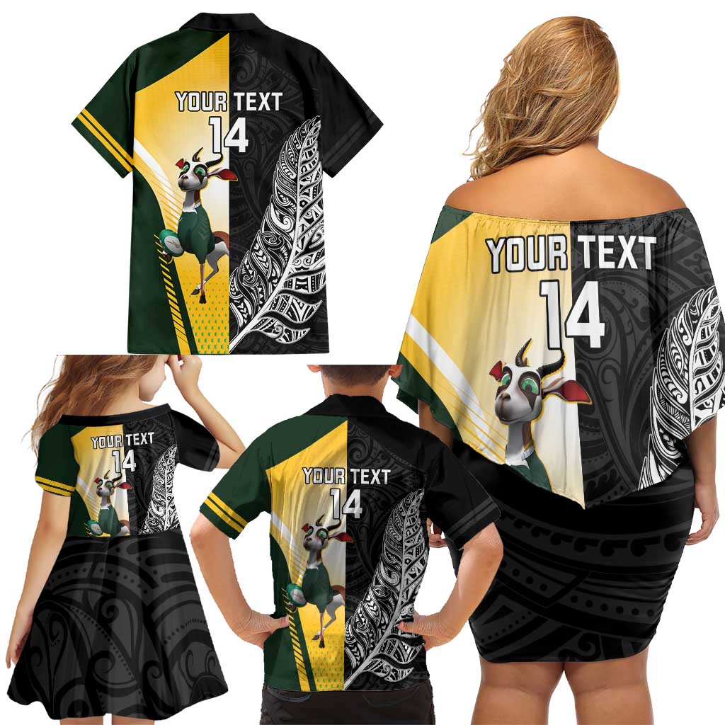 New Zealand and South Africa Rugby Custom Family Matching Off Shoulder Short Dress and Hawaiian Shirt Maori Silver Fern Springbok Together - Aussie Hoodie