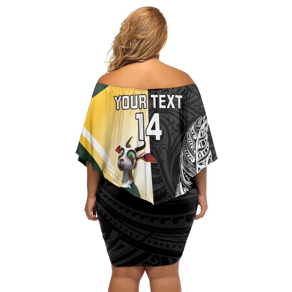 New Zealand and South Africa Rugby Custom Family Matching Off Shoulder Short Dress and Hawaiian Shirt Maori Silver Fern Springbok Together - Aussie Hoodie