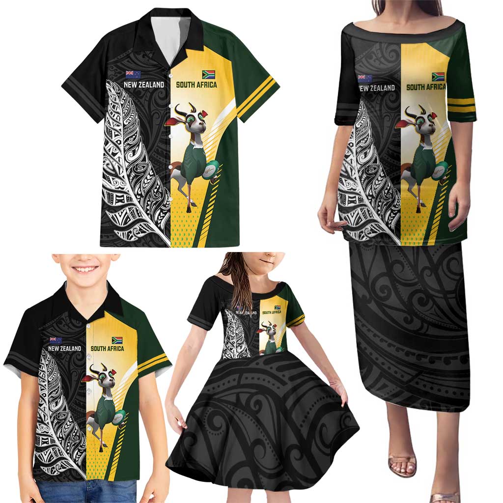 New Zealand and South Africa Rugby Custom Family Matching Puletasi and Hawaiian Shirt Maori Silver Fern Springbok Together - Aussie Hoodie