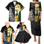 New Zealand and South Africa Rugby Custom Family Matching Puletasi and Hawaiian Shirt Maori Silver Fern Springbok Together - Aussie Hoodie