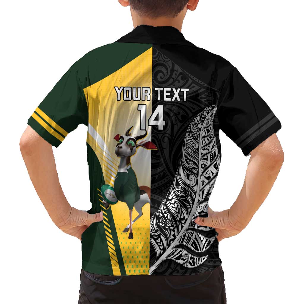 New Zealand and South Africa Rugby Custom Family Matching Puletasi and Hawaiian Shirt Maori Silver Fern Springbok Together - Aussie Hoodie