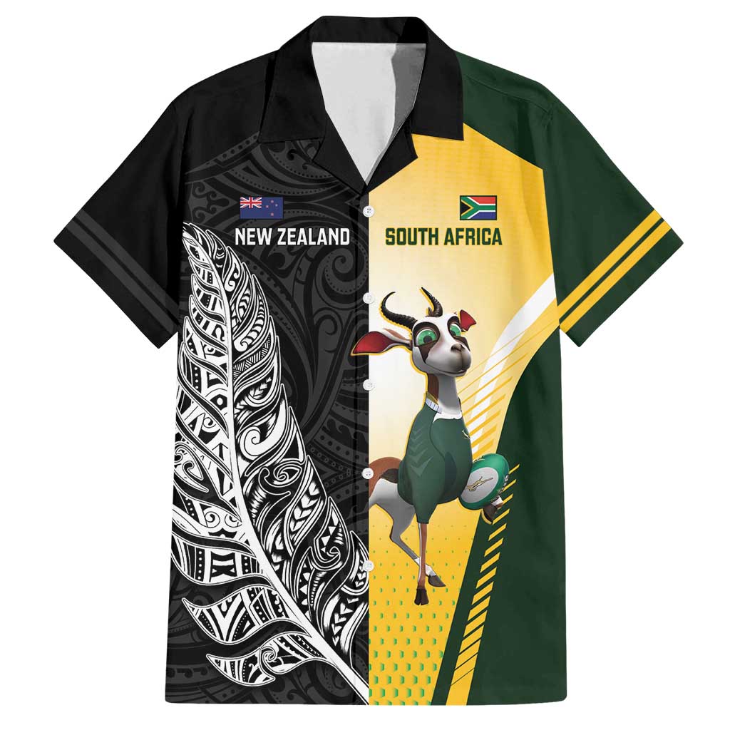 New Zealand and South Africa Rugby Custom Family Matching Puletasi and Hawaiian Shirt Maori Silver Fern Springbok Together - Aussie Hoodie
