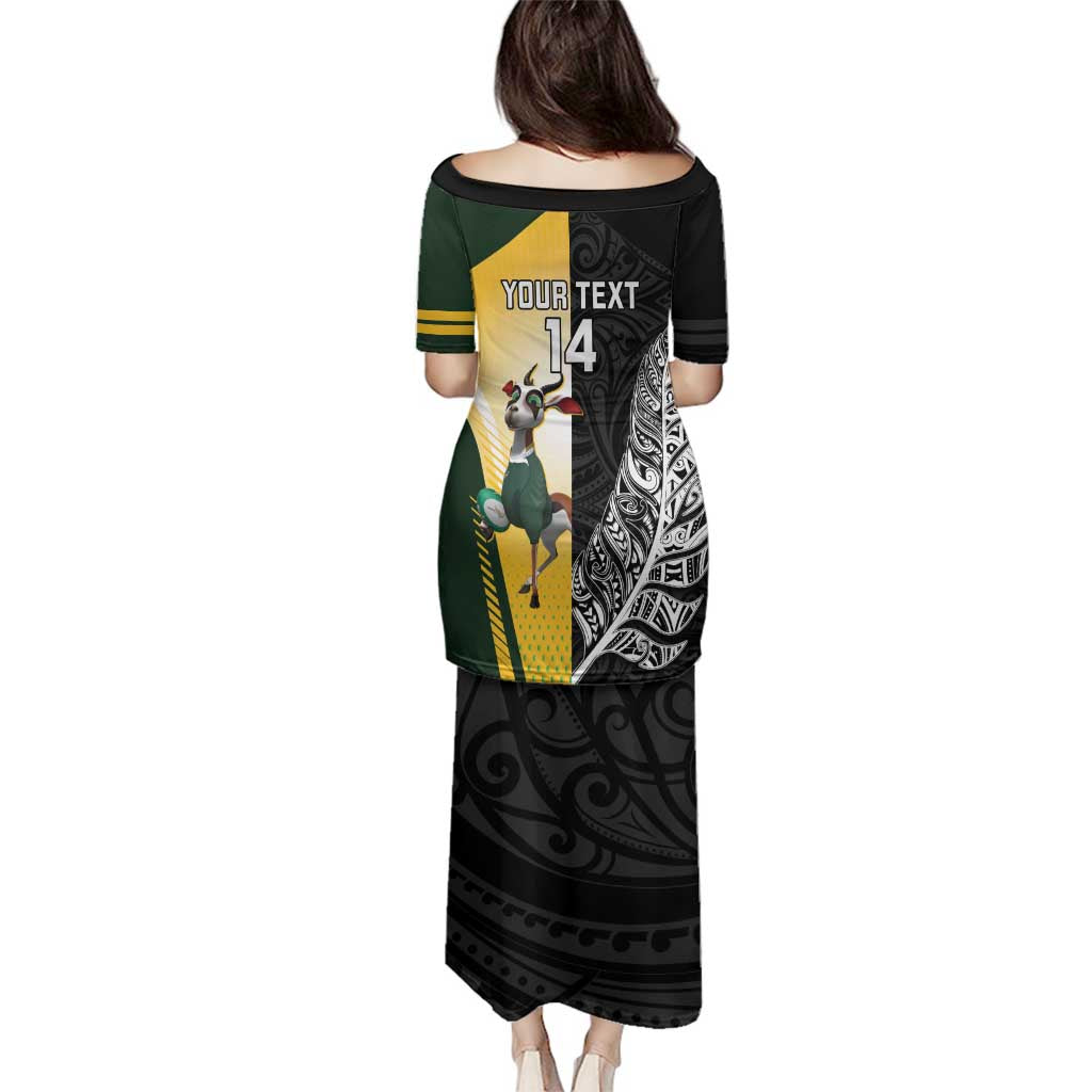 New Zealand and South Africa Rugby Custom Family Matching Puletasi and Hawaiian Shirt Maori Silver Fern Springbok Together - Aussie Hoodie