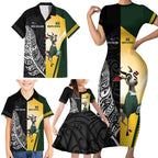 New Zealand and South Africa Rugby Custom Family Matching Short Sleeve Bodycon Dress and Hawaiian Shirt Maori Silver Fern Springbok Together - Aussie Hoodie