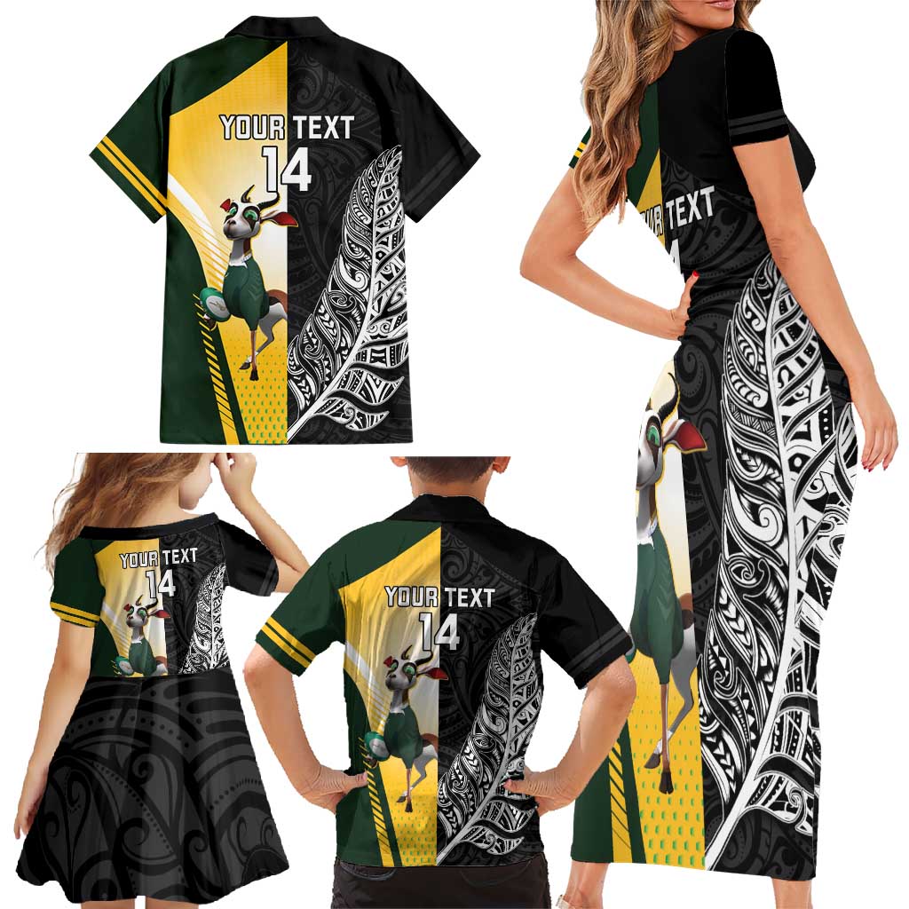 New Zealand and South Africa Rugby Custom Family Matching Short Sleeve Bodycon Dress and Hawaiian Shirt Maori Silver Fern Springbok Together - Aussie Hoodie