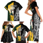 New Zealand and South Africa Rugby Custom Family Matching Short Sleeve Bodycon Dress and Hawaiian Shirt Maori Silver Fern Springbok Together - Aussie Hoodie