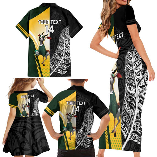 New Zealand and South Africa Rugby Custom Family Matching Short Sleeve Bodycon Dress and Hawaiian Shirt Maori Silver Fern Springbok Together - Aussie Hoodie