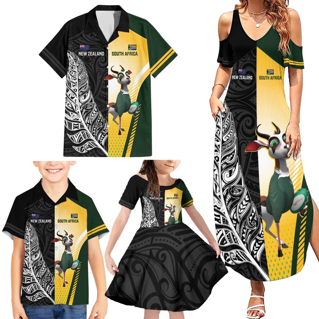 New Zealand and South Africa Rugby Custom Family Matching Summer Maxi Dress and Hawaiian Shirt Maori Silver Fern Springbok Together - Aussie Hoodie