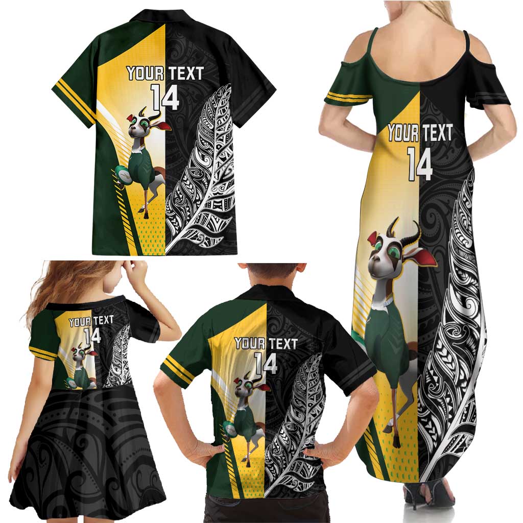 New Zealand and South Africa Rugby Custom Family Matching Summer Maxi Dress and Hawaiian Shirt Maori Silver Fern Springbok Together - Aussie Hoodie
