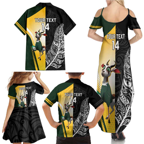 New Zealand and South Africa Rugby Custom Family Matching Summer Maxi Dress and Hawaiian Shirt Maori Silver Fern Springbok Together - Aussie Hoodie