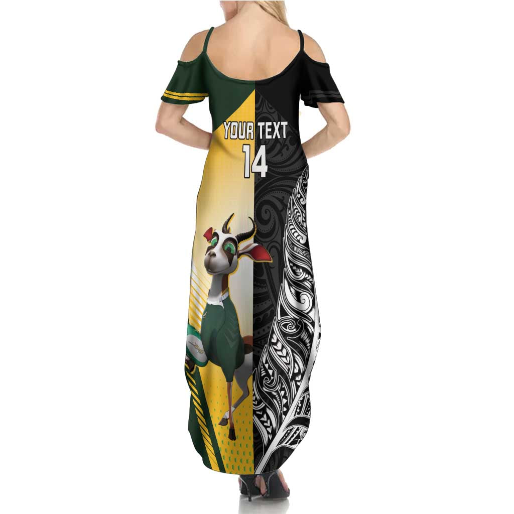 New Zealand and South Africa Rugby Custom Family Matching Summer Maxi Dress and Hawaiian Shirt Maori Silver Fern Springbok Together - Aussie Hoodie