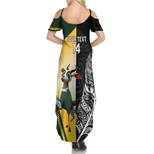 New Zealand and South Africa Rugby Custom Family Matching Summer Maxi Dress and Hawaiian Shirt Maori Silver Fern Springbok Together - Aussie Hoodie