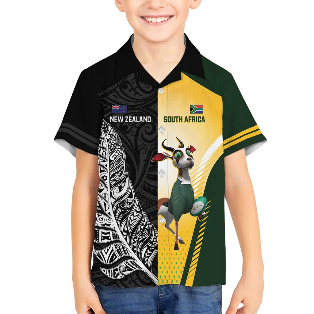 New Zealand and South Africa Rugby Custom Family Matching Summer Maxi Dress and Hawaiian Shirt Maori Silver Fern Springbok Together - Aussie Hoodie