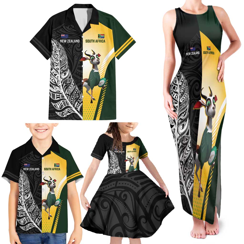 New Zealand and South Africa Rugby Custom Family Matching Tank Maxi Dress and Hawaiian Shirt Maori Silver Fern Springbok Together - Aussie Hoodie