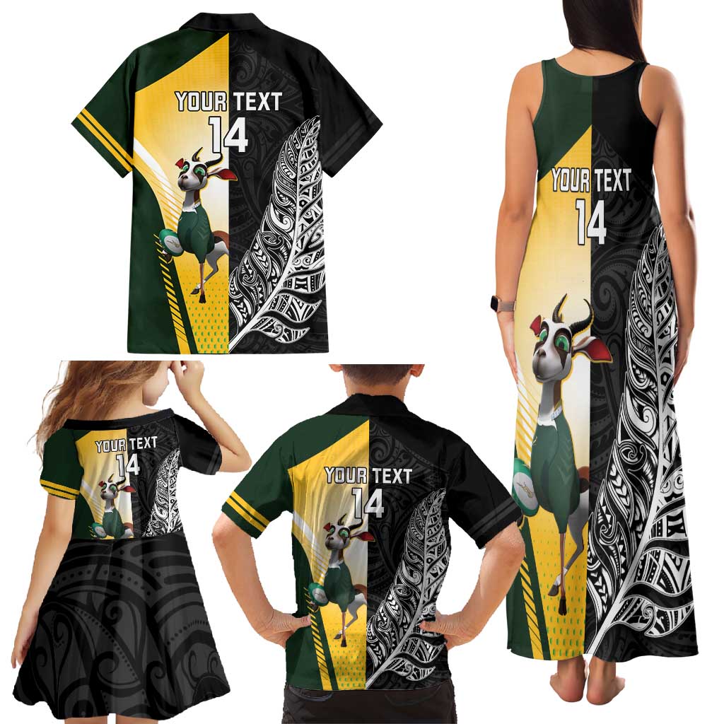 New Zealand and South Africa Rugby Custom Family Matching Tank Maxi Dress and Hawaiian Shirt Maori Silver Fern Springbok Together - Aussie Hoodie