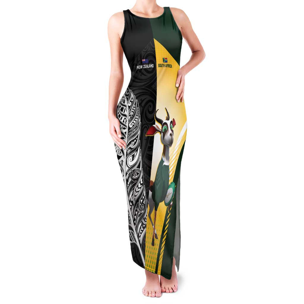 New Zealand and South Africa Rugby Custom Family Matching Tank Maxi Dress and Hawaiian Shirt Maori Silver Fern Springbok Together - Aussie Hoodie