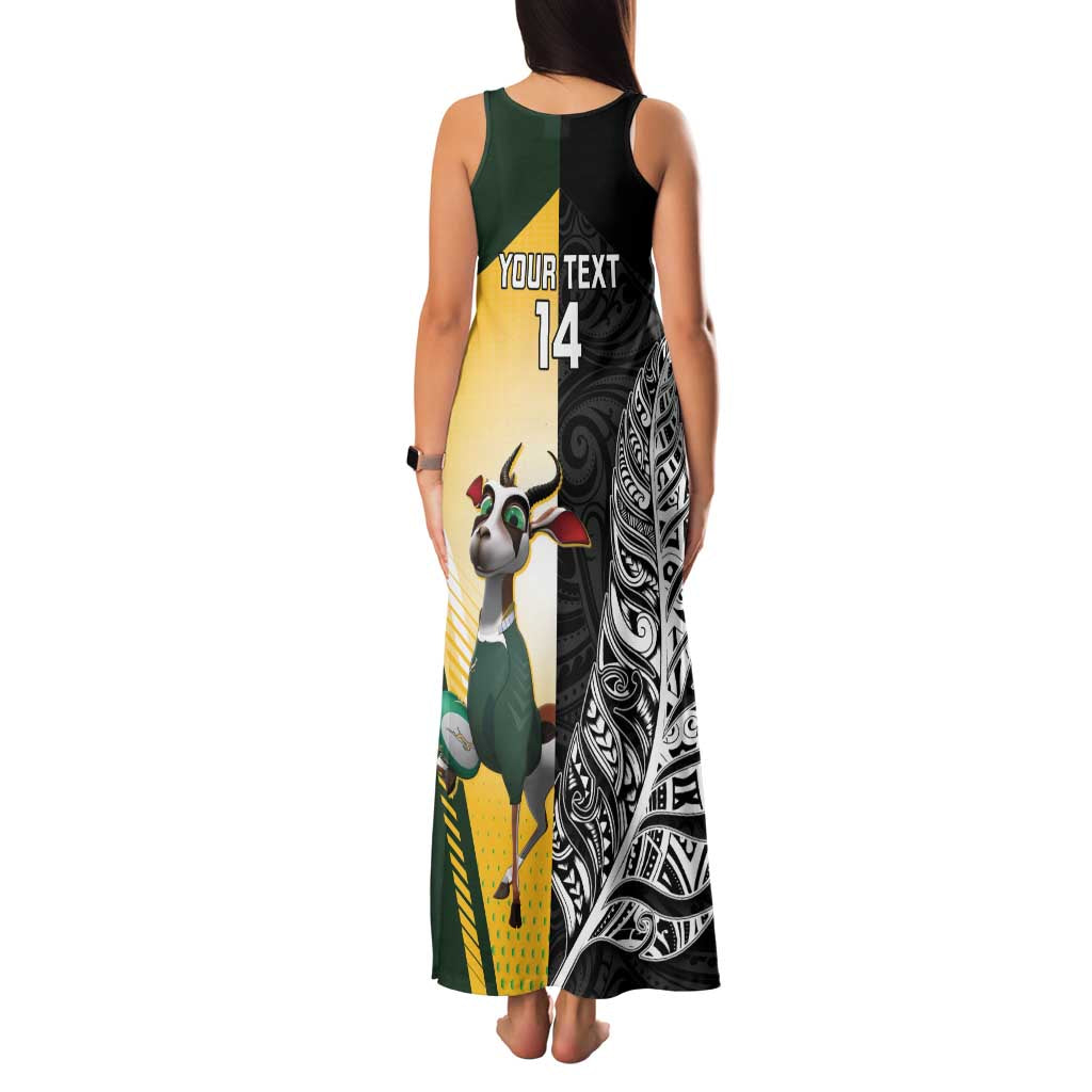 New Zealand and South Africa Rugby Custom Family Matching Tank Maxi Dress and Hawaiian Shirt Maori Silver Fern Springbok Together - Aussie Hoodie