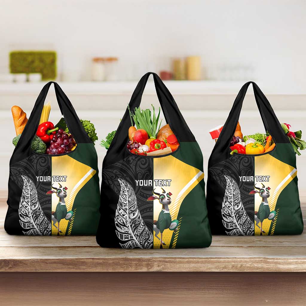 New Zealand and South Africa Rugby Custom Grocery Bag Maori Silver Fern Springbok Together - Aussie Hoodie