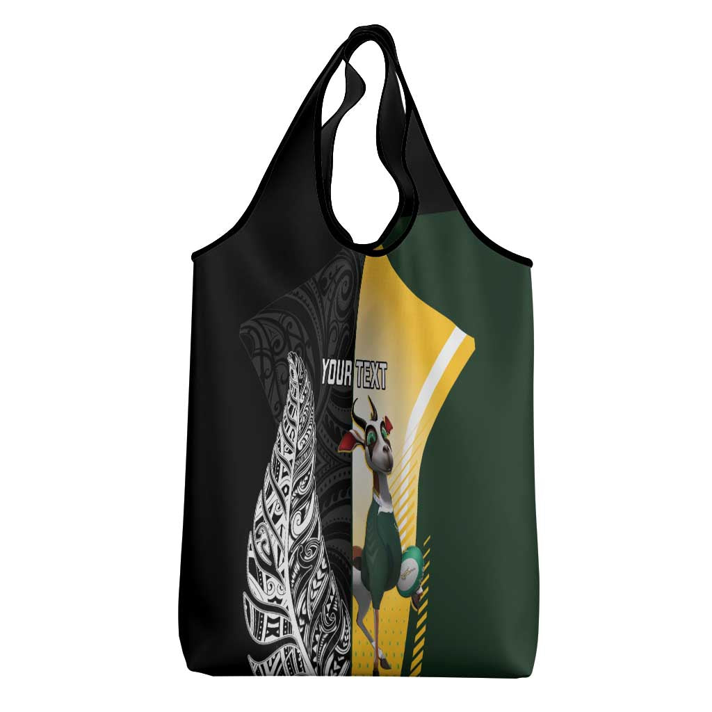 New Zealand and South Africa Rugby Custom Grocery Bag Maori Silver Fern Springbok Together - Aussie Hoodie