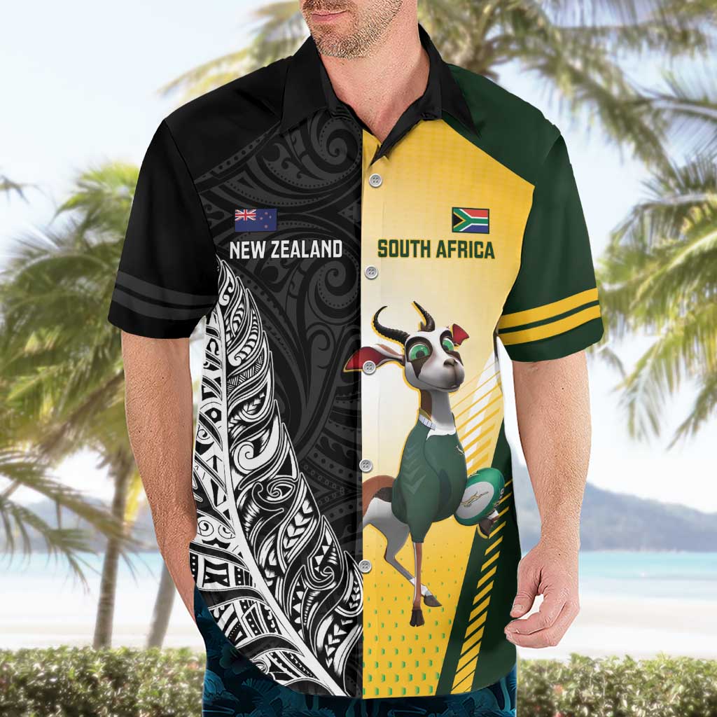 New Zealand and South Africa Rugby Custom Hawaiian Shirt Maori Silver Fern Springbok Together - Aussie Hoodie
