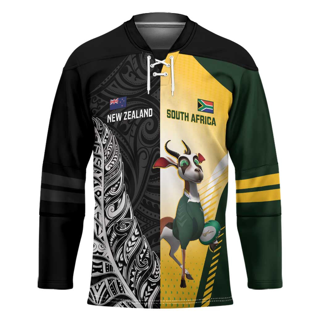 New Zealand and South Africa Rugby Custom Hockey Jersey Maori Silver Fern Springbok Together - Aussie Hoodie