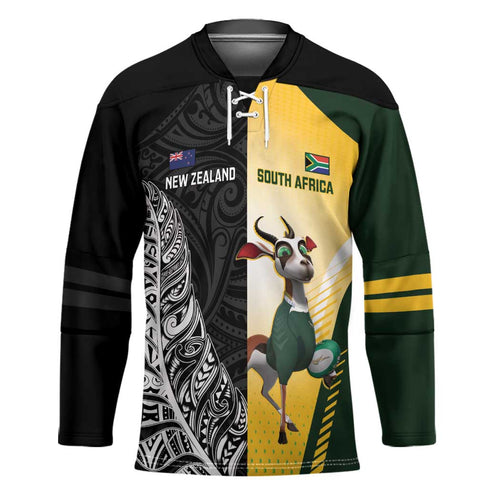 New Zealand and South Africa Rugby Custom Hockey Jersey Maori Silver Fern Springbok Together - Aussie Hoodie
