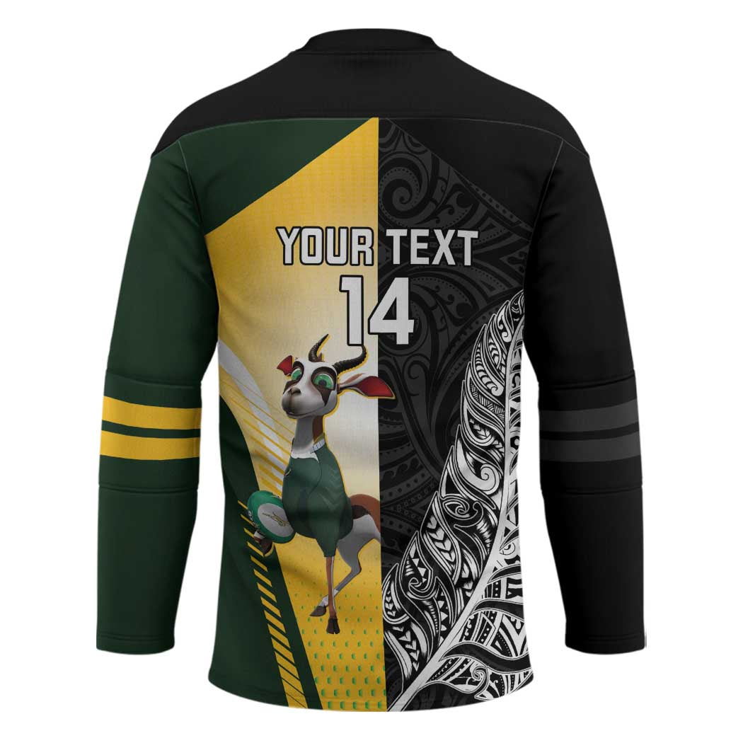 New Zealand and South Africa Rugby Custom Hockey Jersey Maori Silver Fern Springbok Together - Aussie Hoodie