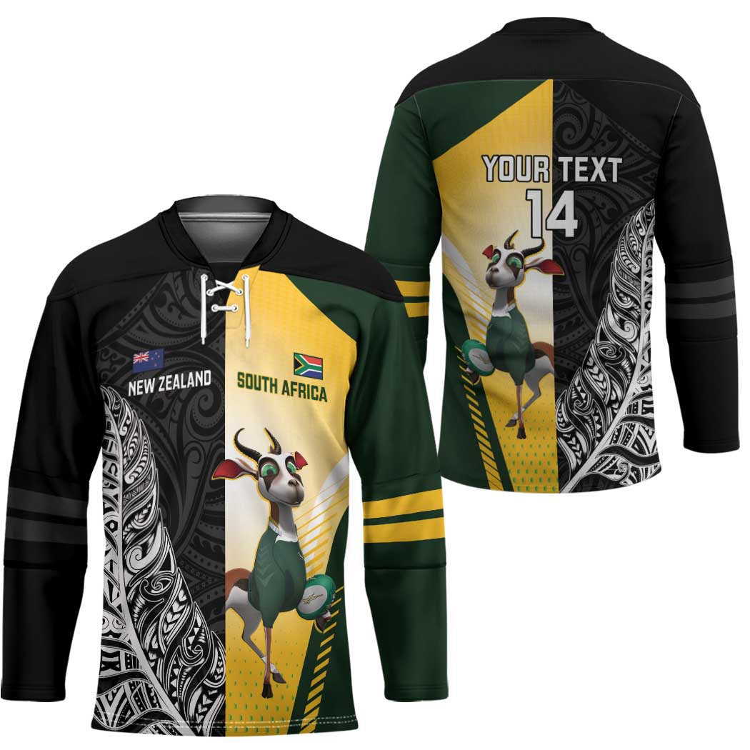 New Zealand and South Africa Rugby Custom Hockey Jersey Maori Silver Fern Springbok Together - Aussie Hoodie
