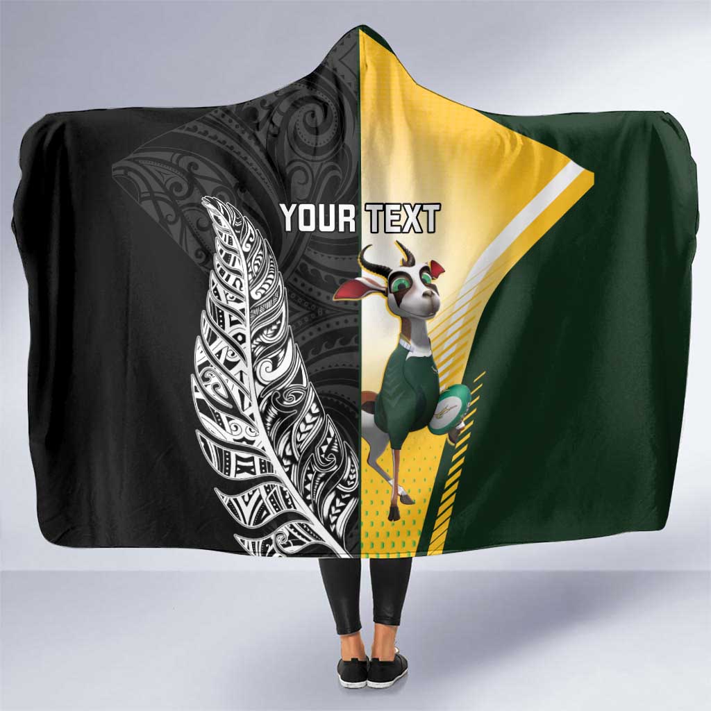 New Zealand and South Africa Rugby Custom Hooded Blanket Maori Silver Fern Springbok Together - Aussie Hoodie