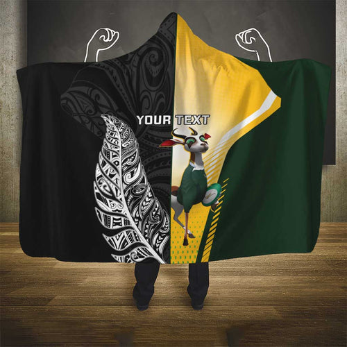 New Zealand and South Africa Rugby Custom Hooded Blanket Maori Silver Fern Springbok Together - Aussie Hoodie