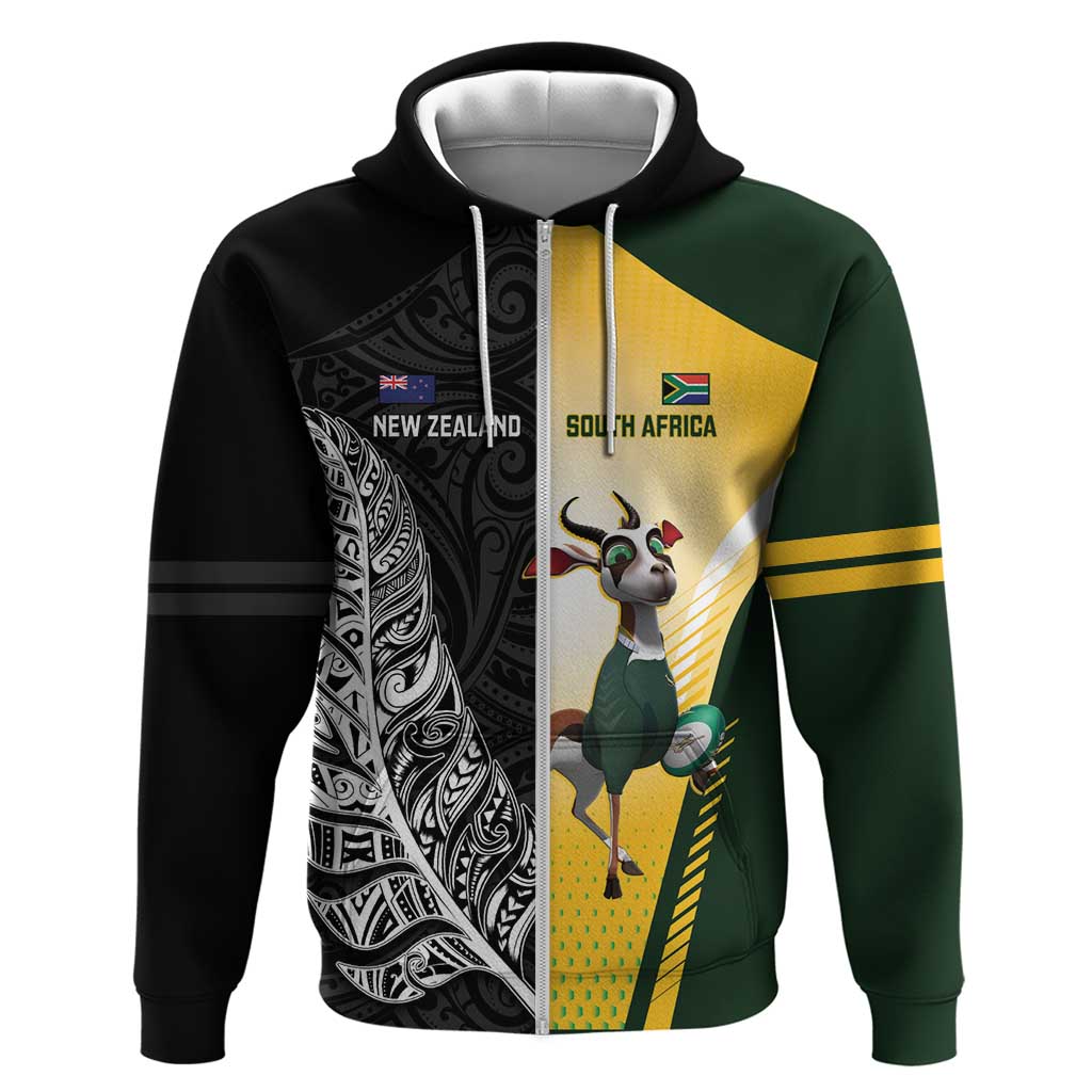 New Zealand and South Africa Rugby Custom Hoodie Maori Silver Fern Springbok Together - Aussie Hoodie